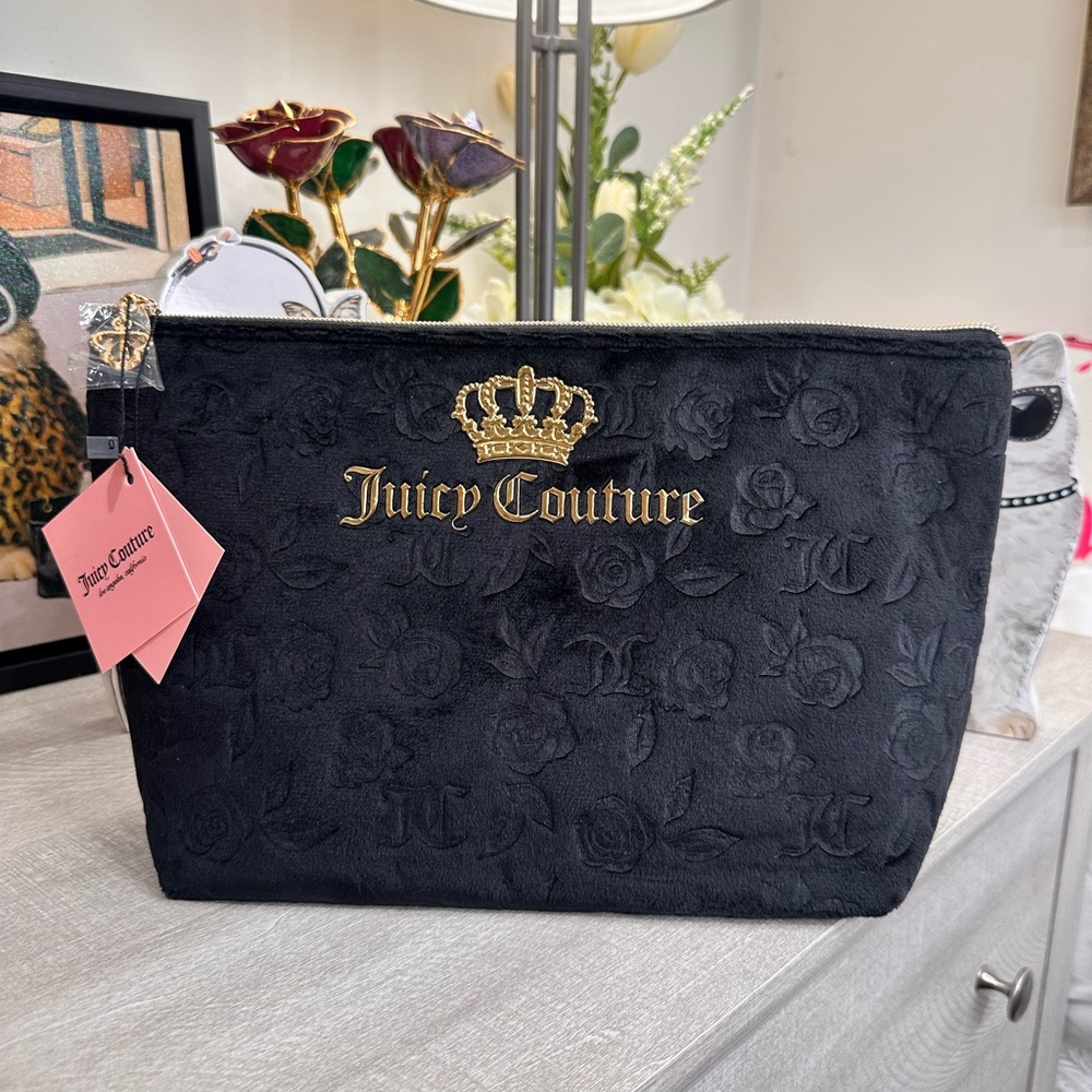 Juicy Couture Black Floral Embossed Cosmetic Case